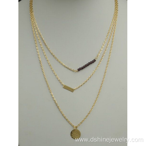 Gold Plated Beaded Chunky Chain Necklace With Tiny Pendant